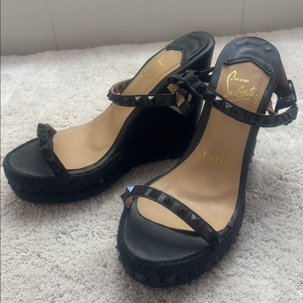 Christian Louboutin Black Studded Wedges